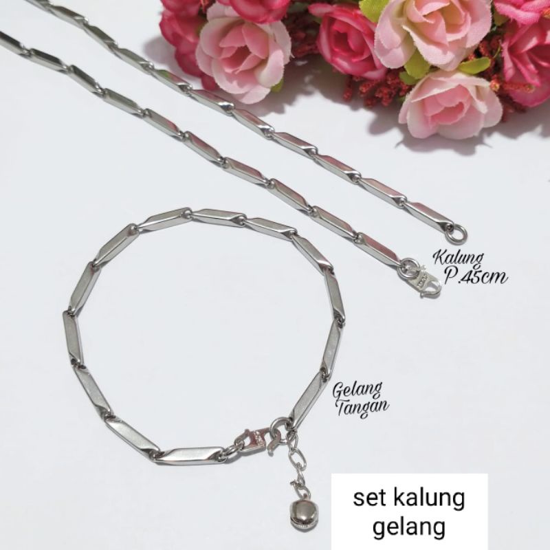 SET...GELANG KALUNG TITANIUM SILVER