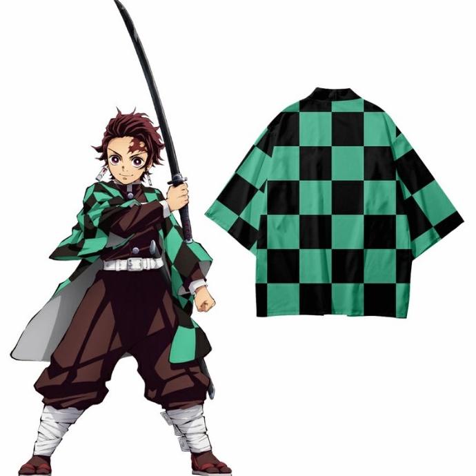 KIMONO HAORI HAPPI COSPLAY HAORI TANJIRO KIMETSU YAIBA DEMON SLAYER