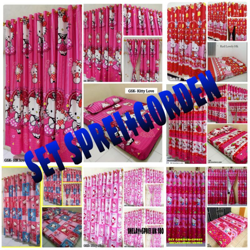 Set sprei dan gorden karakter hello kitty
