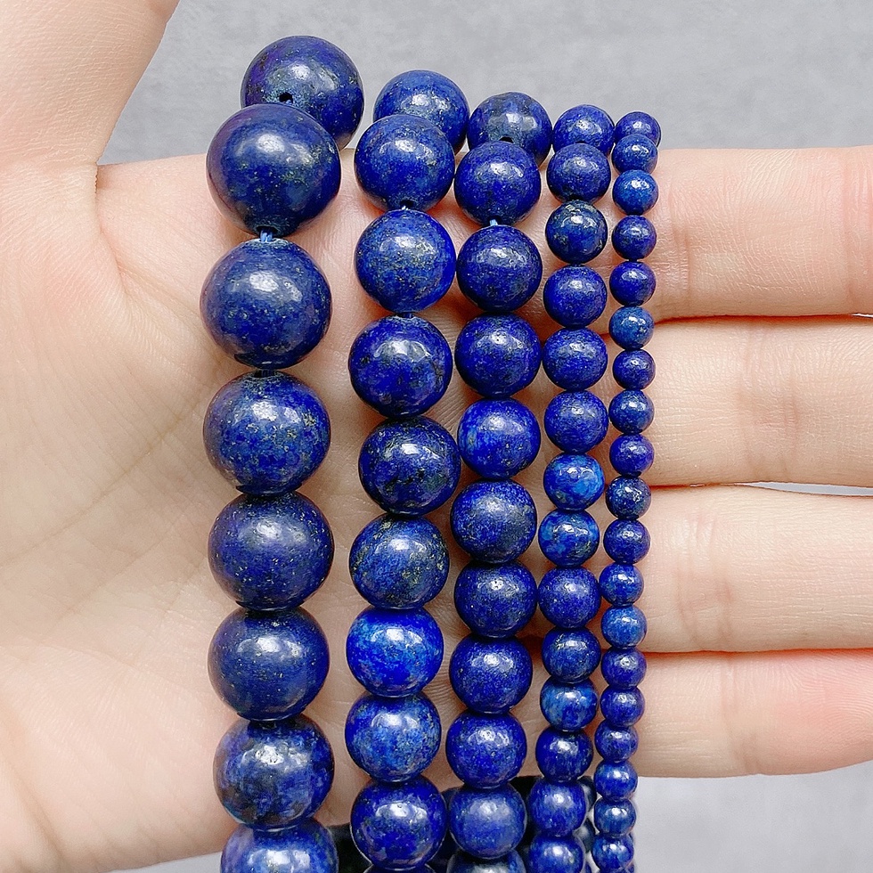 32-89 pcs Manik-manik Batu Alam Lapis Lazuli Bulat Longgar Manik-manik Batu untuk Membuat Perhiasan DIY Gelang Anting-Anting Aksesoris 4/6/8/10 Mm