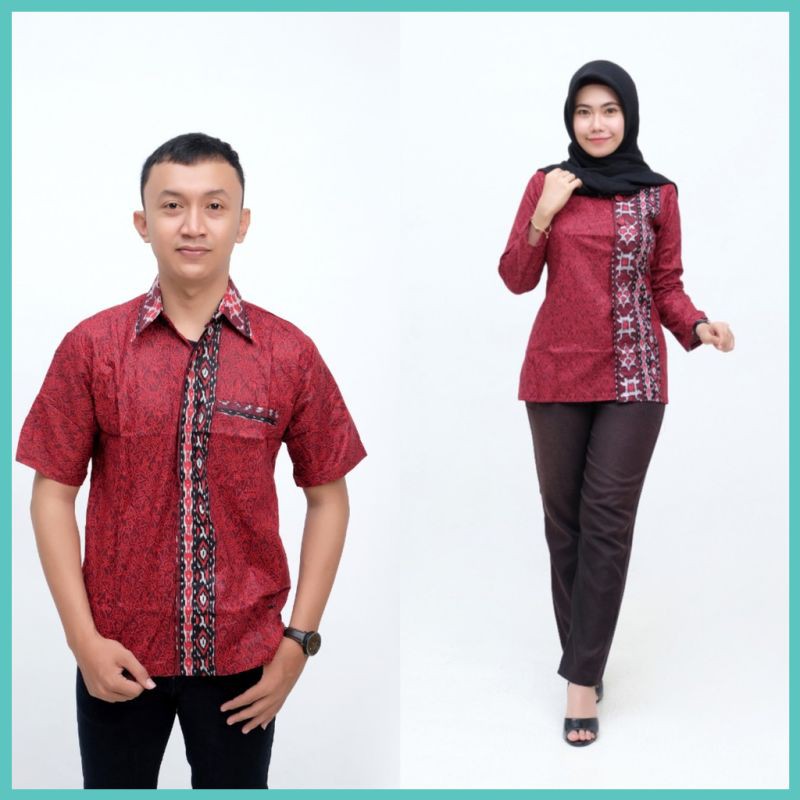 COUPLE BATIK MOTIF TORAJA MERAH SERAGAM BATIK BAJU BATIK LAO BU AB BATIK