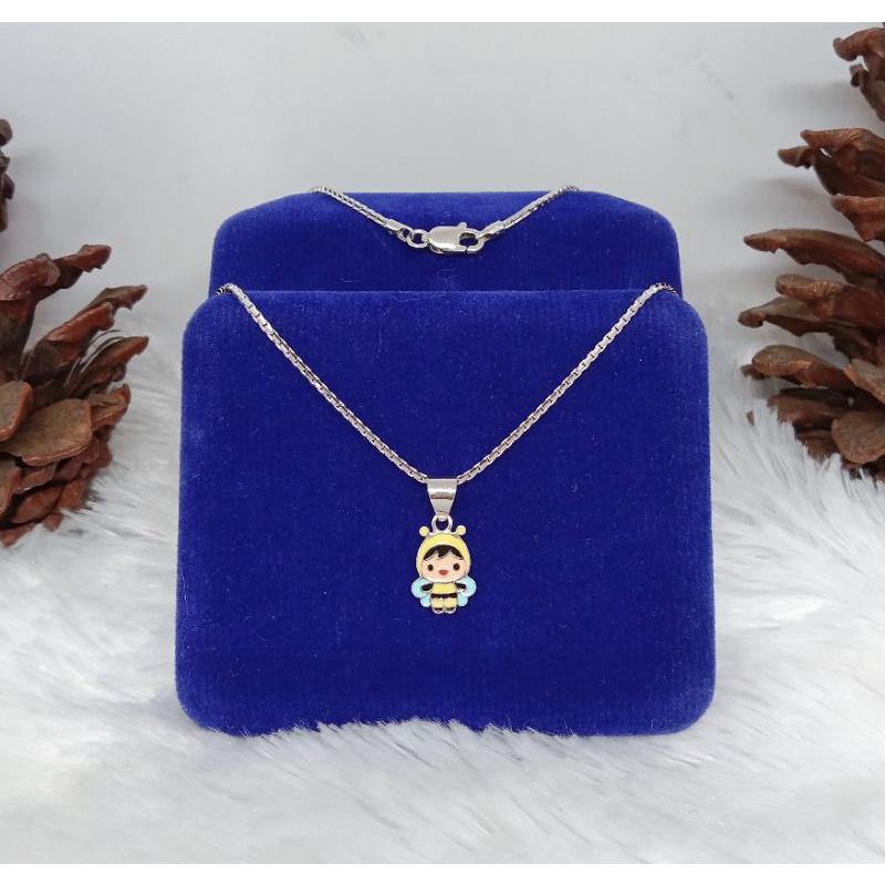 kalung italy santa anak liontin lebah cat, emas putih kadar 420(9k)