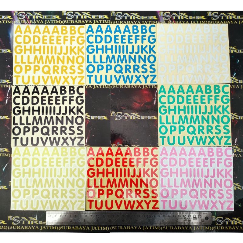 

stiker cutting huruf A sampai Z abjad alphabet ukuran besar 14,5cmx12,5cm