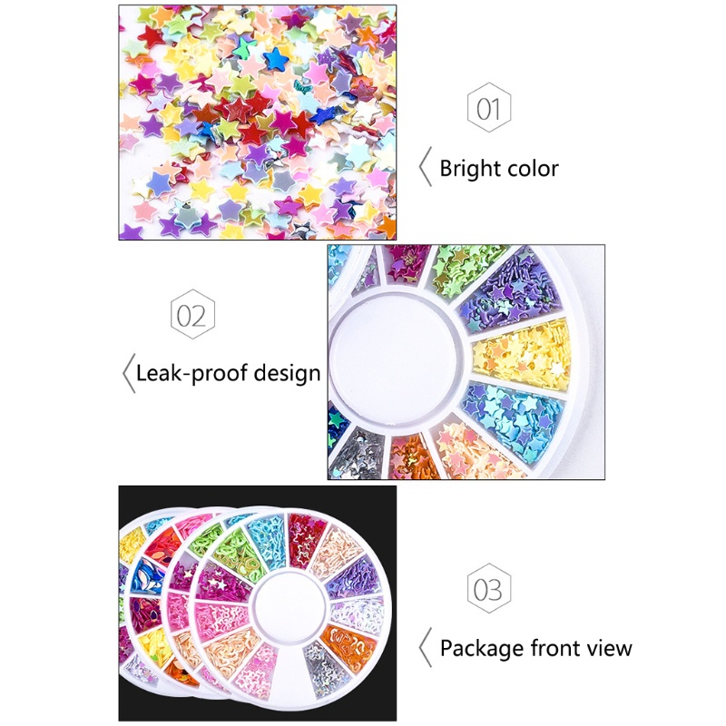 SIY  Nail Art 12 Grid Disc Box Mixed Sequins Horse Eye Star Plum Blossom Heart Nail Sticker Sequins Hallow Nail Sequin