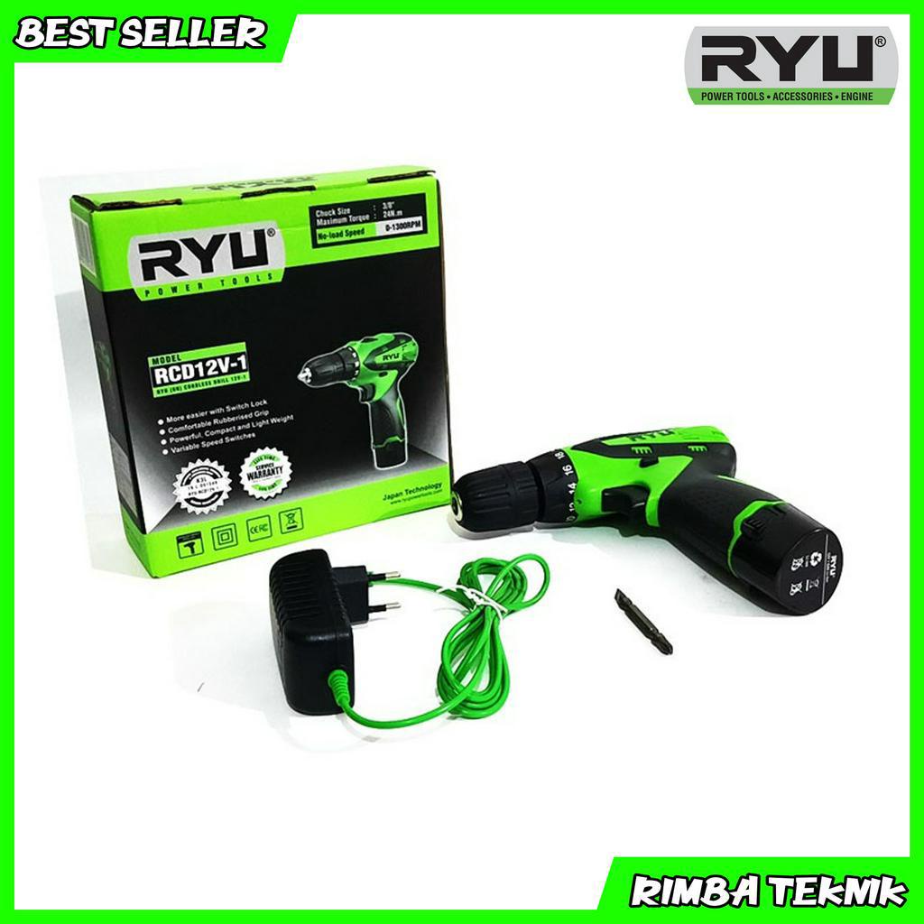 RYU Cordless Drill 12v-1 Mesin Bor Batre 10mm Kayu dan Besi 1 Baterai