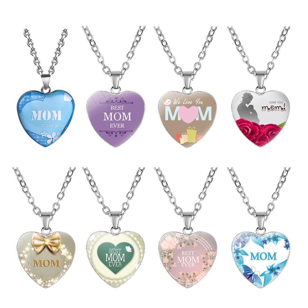 Kalung Rantai Liontin Hati Motif Tulisan MOM Love You Bahan Metal Untuk Wanitahadiah