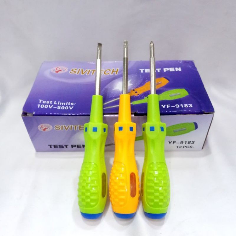 Sivitech Obeng Tespen Karet Warna Bolak Balik +/- Test Pen Tanggung