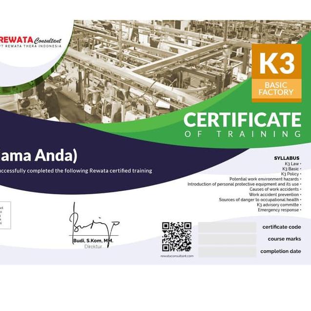 Tren Kekinian.. SERTIFIKAT ARKADEMI - K3 BASIC FACTORY By REWATA (dengan photo)