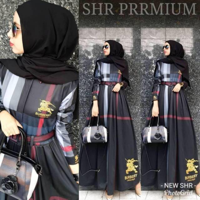 ORIGINAL SHR Gamis Burberry bahan scuba printing import premium