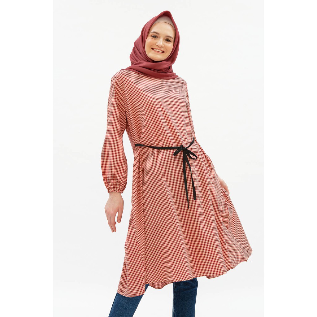 TUNIK FASHION WANITA MURAH STYLE KEREN / HijabChic - Clarisha Red Gingham