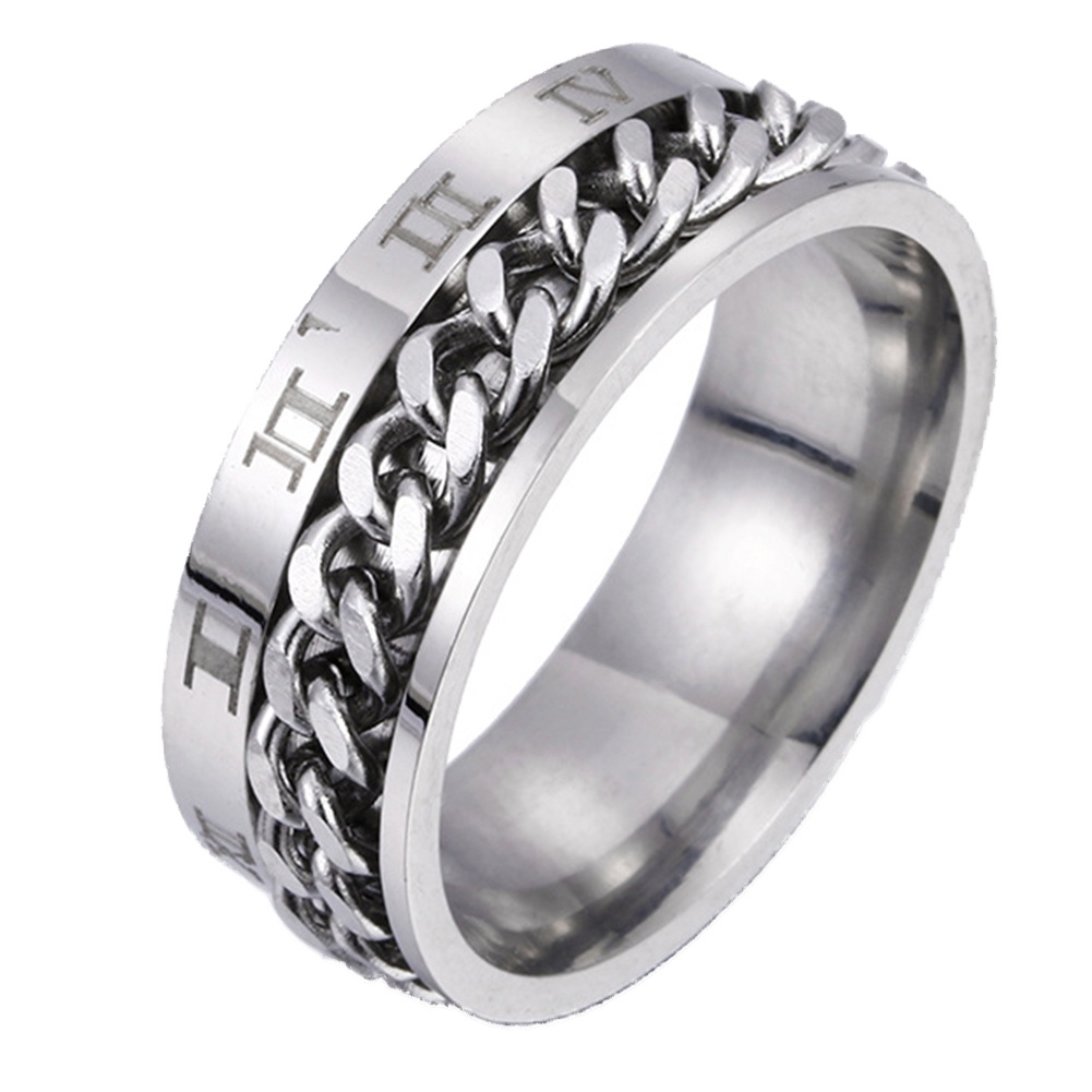 Huluboy Cincin Titanium Steel Model Rantai Twist Angka Romawi Untuk Unisex / Pria / Wanita