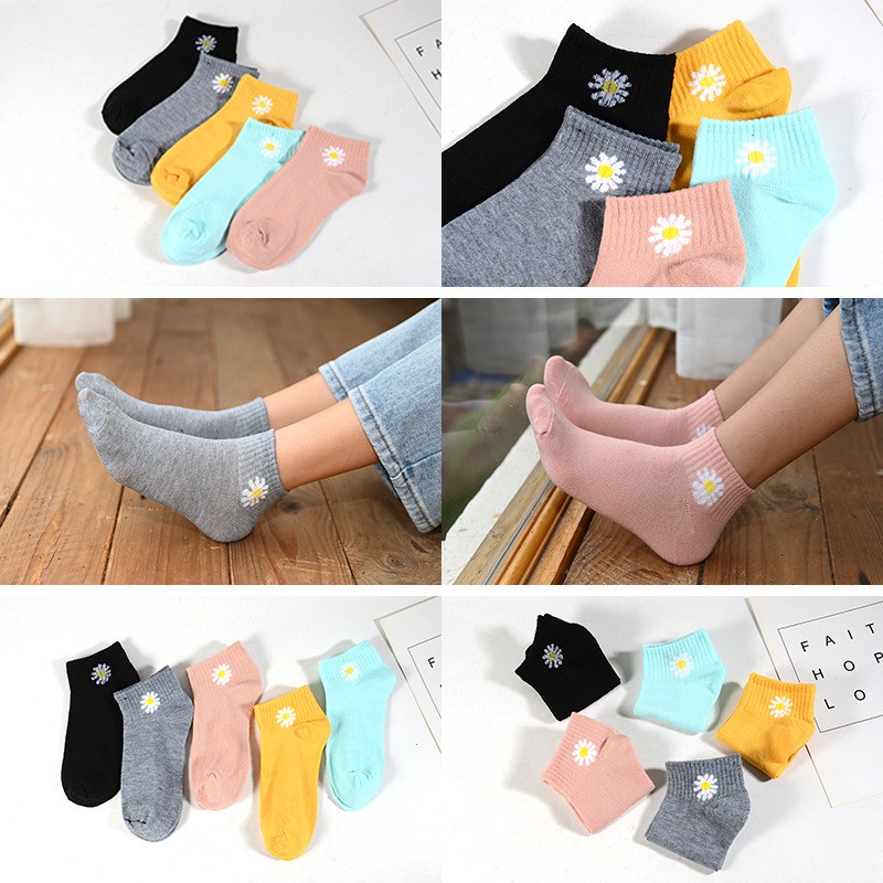 Kaos Kaki Pendek Wanita Import Motif Bunga Krisan - Kaos kaki Pendek Ankle Dewasa Import Korea KK02