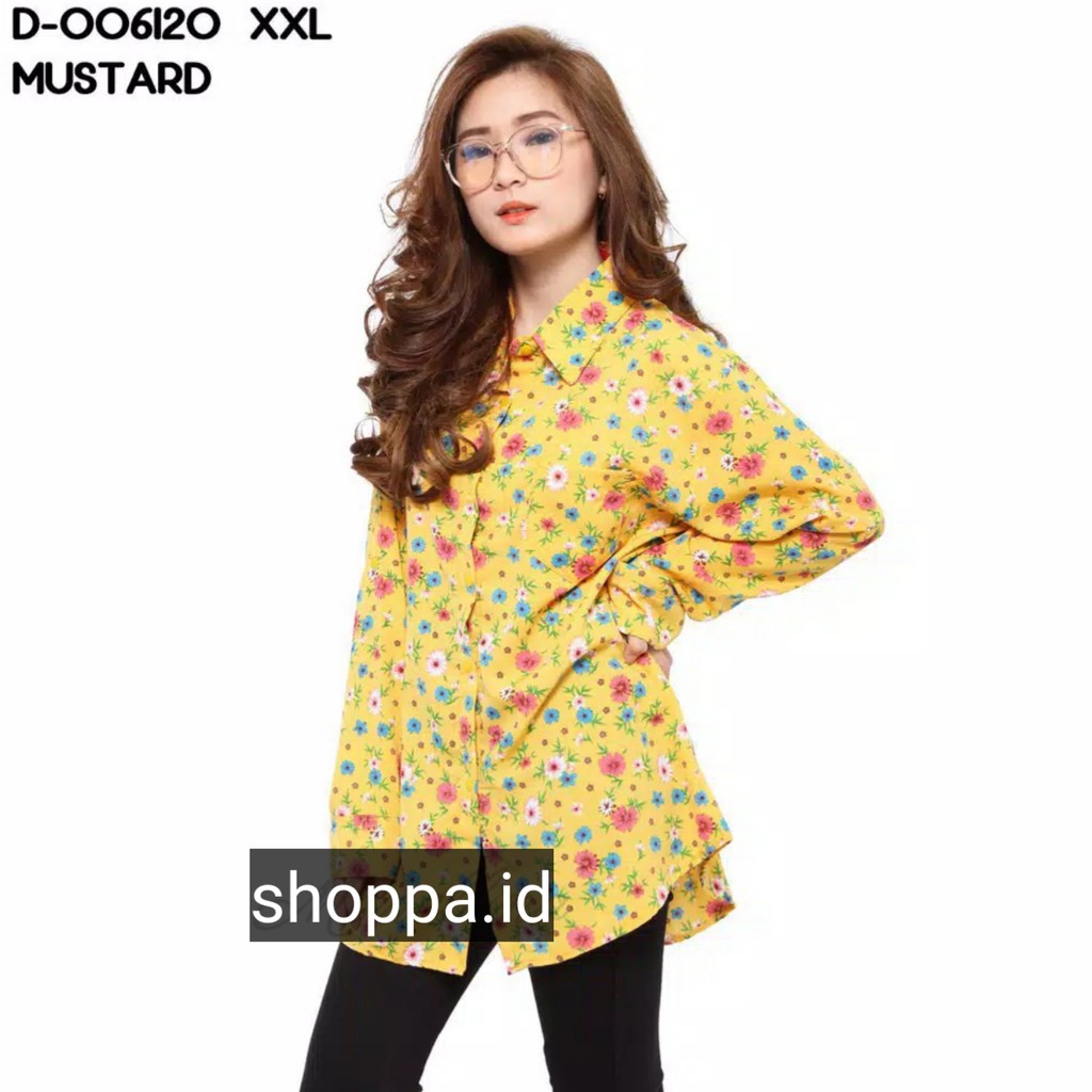 Baju Kemeja Wanita Jumbo Kemeja Cewek Bunga Murah1