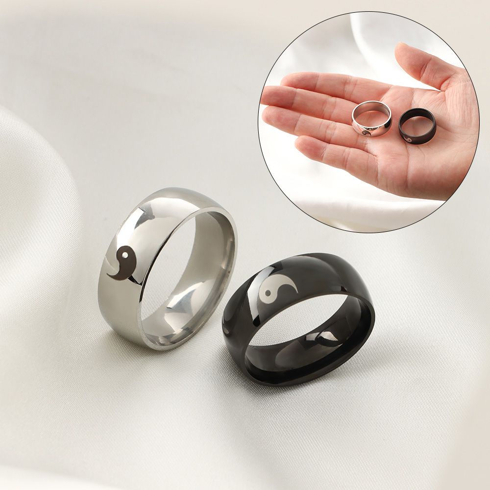 Cincin Bahan Stainless Steel Motif Yin Yang Warna-Warni Gaya China Untuk Pasangan