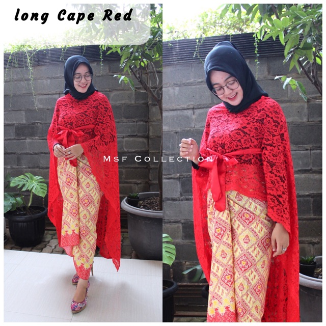 Long Cape Lace Merah/ outer brocad/ baju wanita kekinian/ baju kondangan/ long outer/ batik