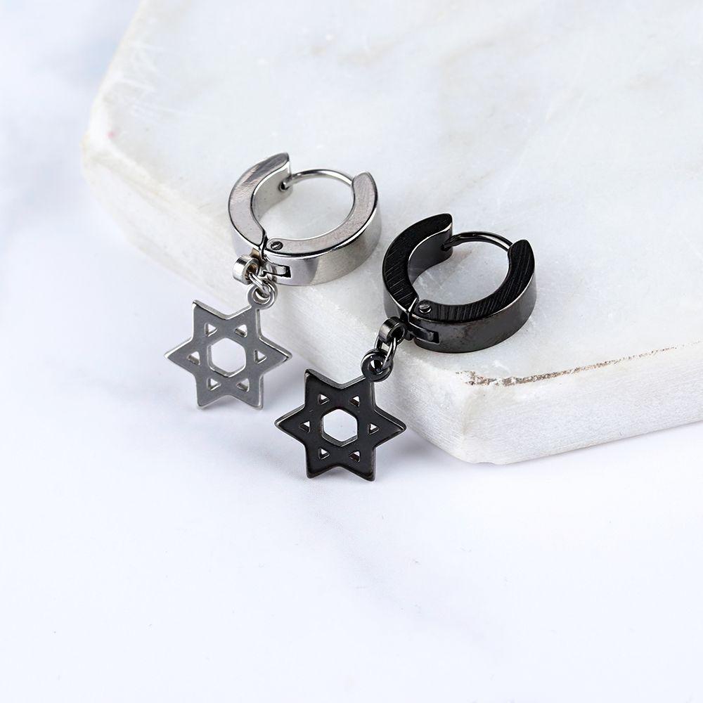 Preva 1Pc Anting Tusuk Punk Gothic Stainless Steel Salib Bintang Menjuntai