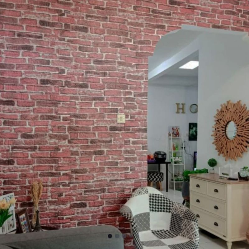 wallpaper sticker foam permukaan timbul motif bata merah klasik