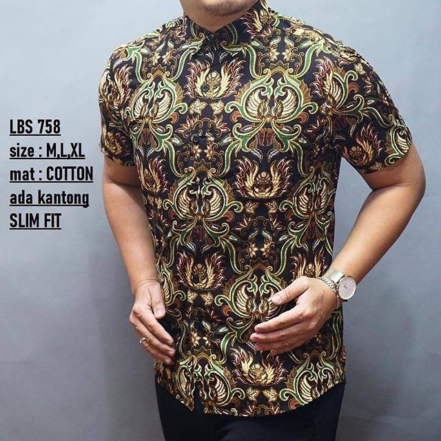 LBS 758 HEM KEMEJA BATIK PRIA SLIM FIT LENGAN PENDEK LUIGI BATANI