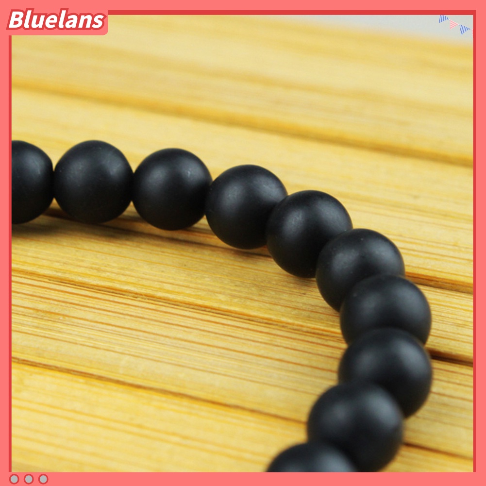 Bluelans 8/10mm Black Stone Beads Charm Bracelet Men Women Minimalist Bangle Jewelry