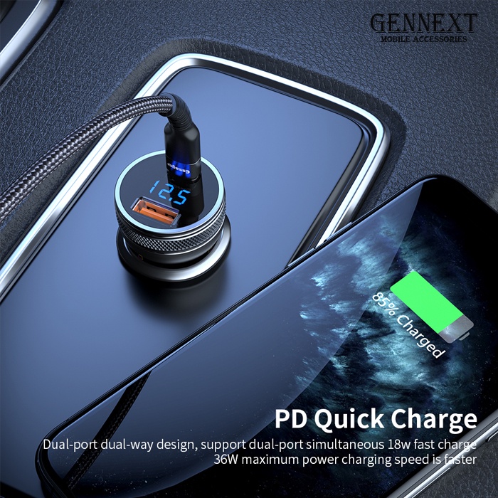 GENNEXT Car Charger Fast 2 Port PD USB QC 3.0 TYPE C Output Saver Mobil CASAN CHARGING