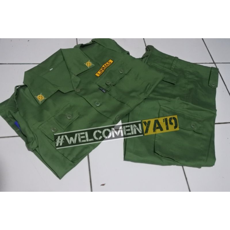 Premium Baju Setelan PDL Linmas Hijau / Seragam PDL Linmas / Seragam Hansip Termurah