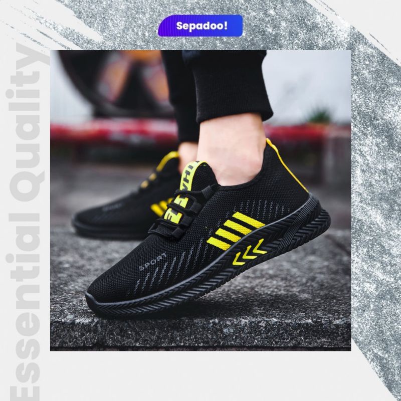 Sport Shoes Pria B3 sepatu running olahraga hitam kuning