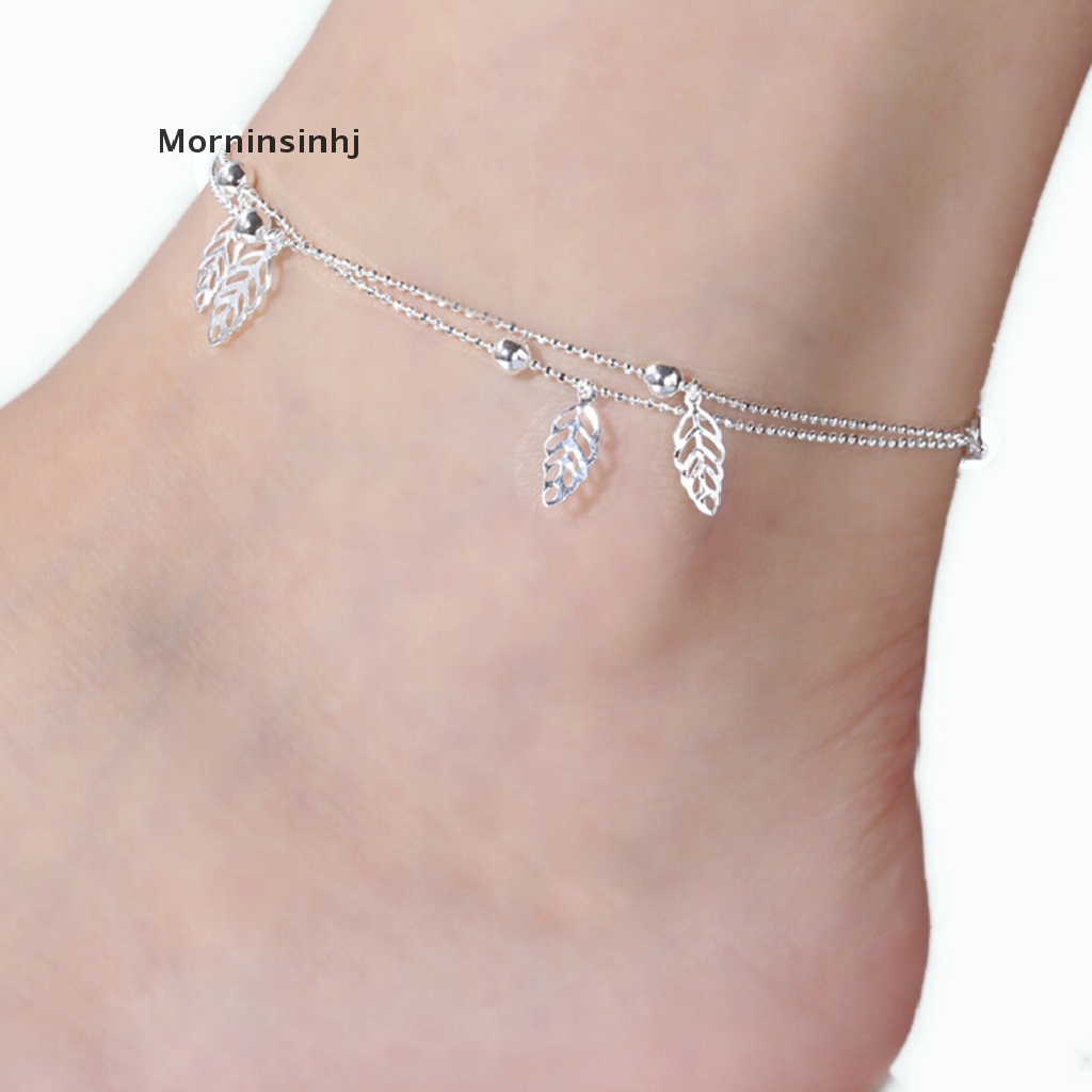 Mornin Gelang Kaki Lapis Perak Wanita Daun Ankle Bracelet Bead Anklets id