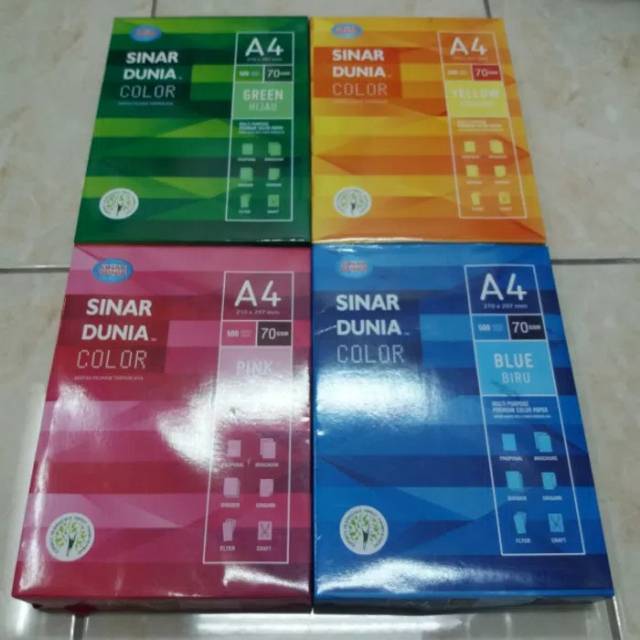 

Kertas HVS A4 70gr Warna Sinar Dunia / Kertas HVS Warna A4 SIDU