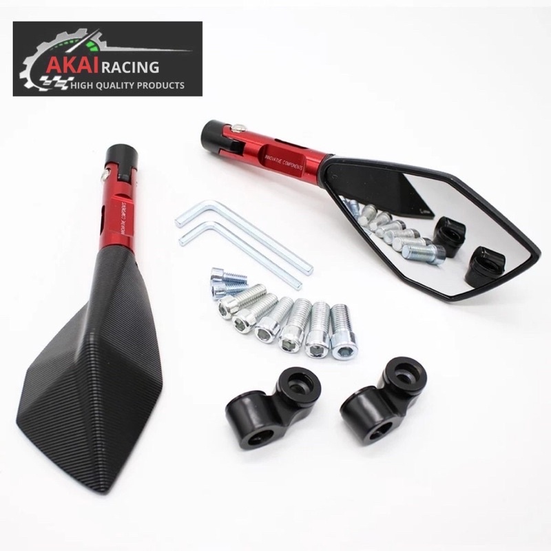 Spion Motor Model Tomok V2 Tomok V5 Full CNC PREMIUM Universal Semua Motor Bisa-Merah kaca bening