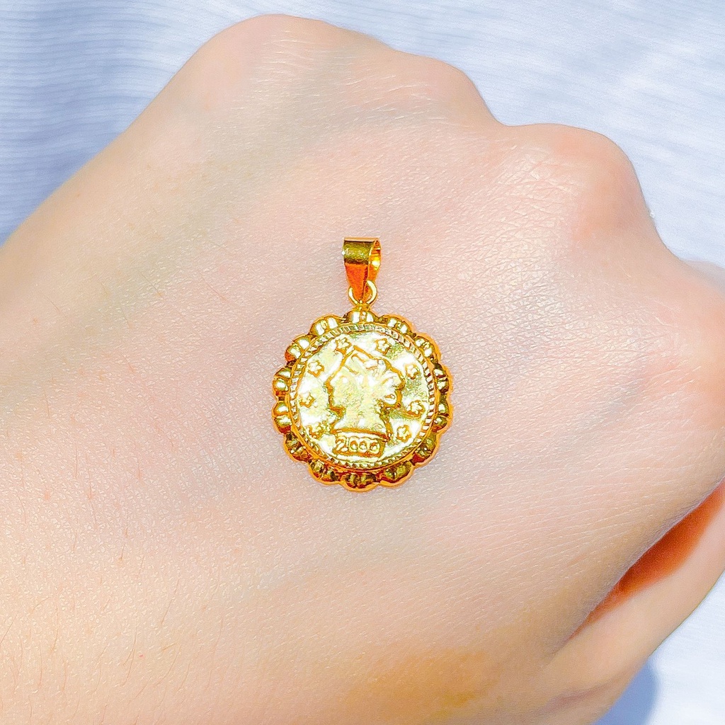 Liontin koin anak dan dewasa emas asli kadar 700 70 16k coin victorian vintage ringan 1 gram tampak besar mainan kalung mas kuning gold pendant