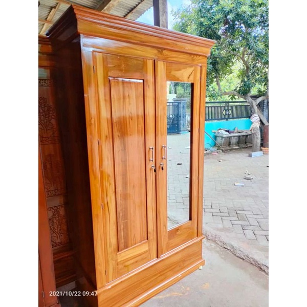 Lemari pakaian kayu jati 2 pintu / lemari baju 2 pintu kayu jati termurah