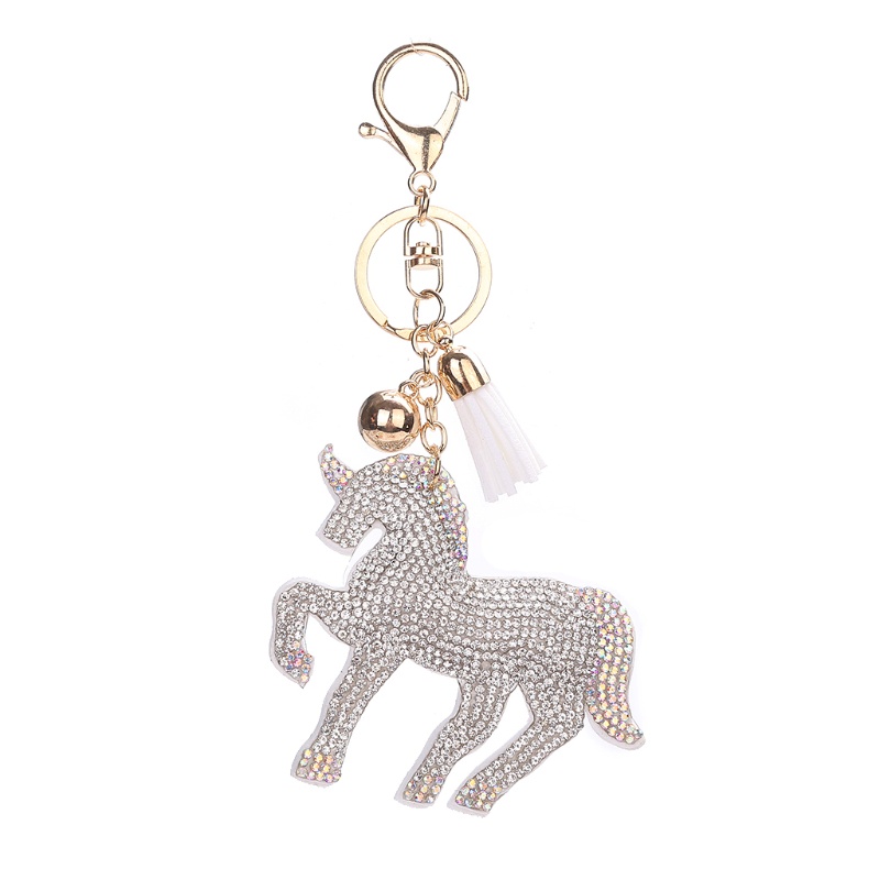 SIY  Fashion Cute Key Ring Unicorn Chain Gift Bag Pendant Decoration Alloy Rhinestone