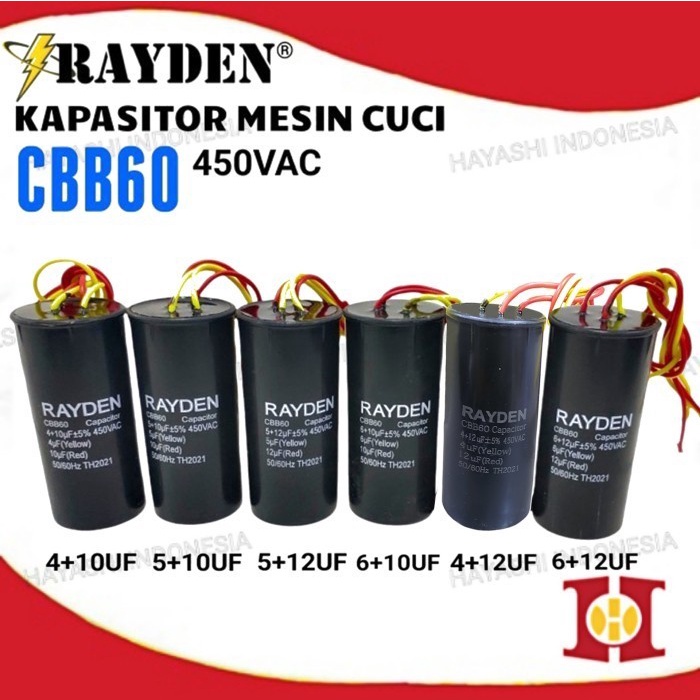 Kapasitor Mesin Cuci 2 Tabung CBB60 450VAC Body Bulat Hitam