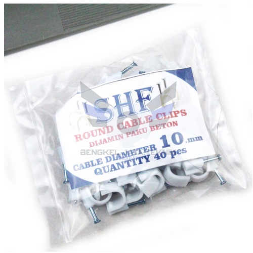 Klem Kabel Listrik Plastik Paku Beton Round Cable Clip 8 &amp; 10 mm 40Pcs