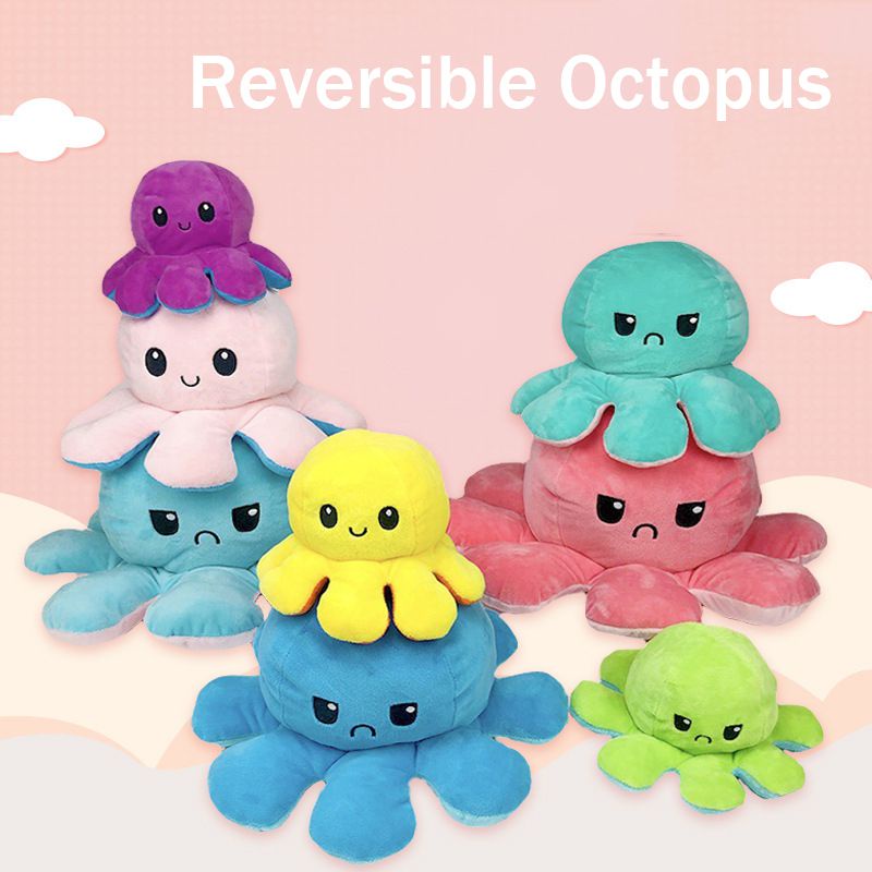 20cm Double-Sided Flip Reversible Octopus Plush Toy Marine Life Stuffed Animals Doll