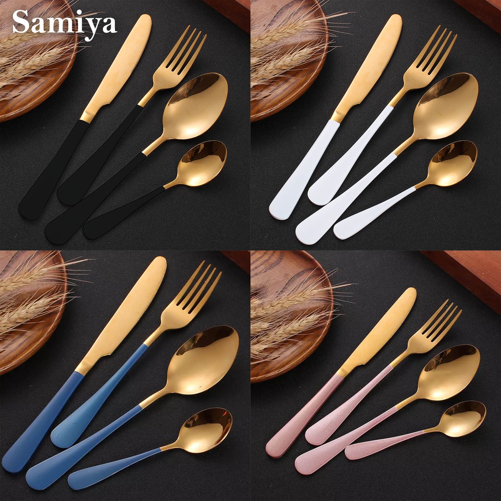 dinner table spoon set gold series portable / sendok garpu sendok teh pisau steak stainless set