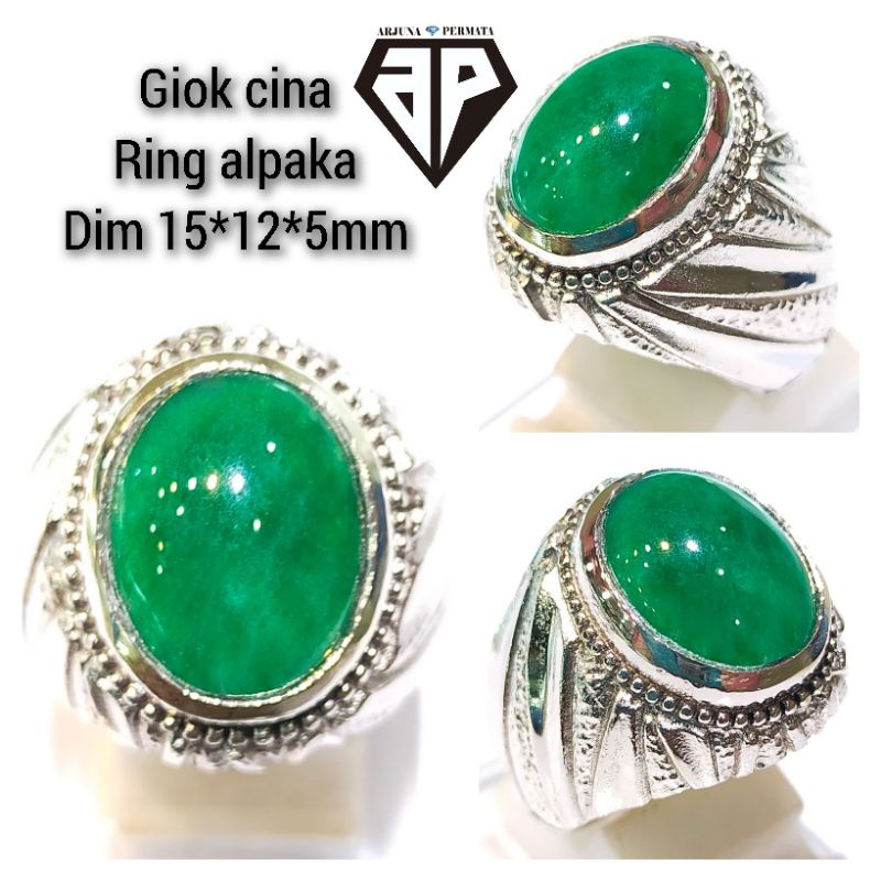 cincin batu akik giok cina asli ukuran tanggung alpaka