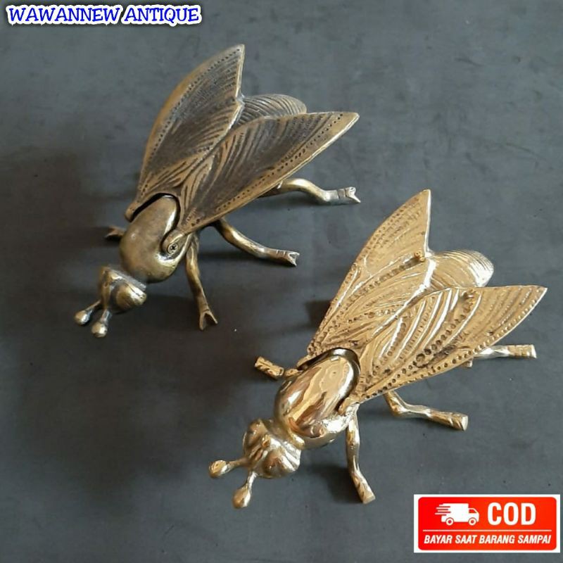 Miniatur Asbak Kuningan Antik Murah Motif Tawon Lebah 16cm