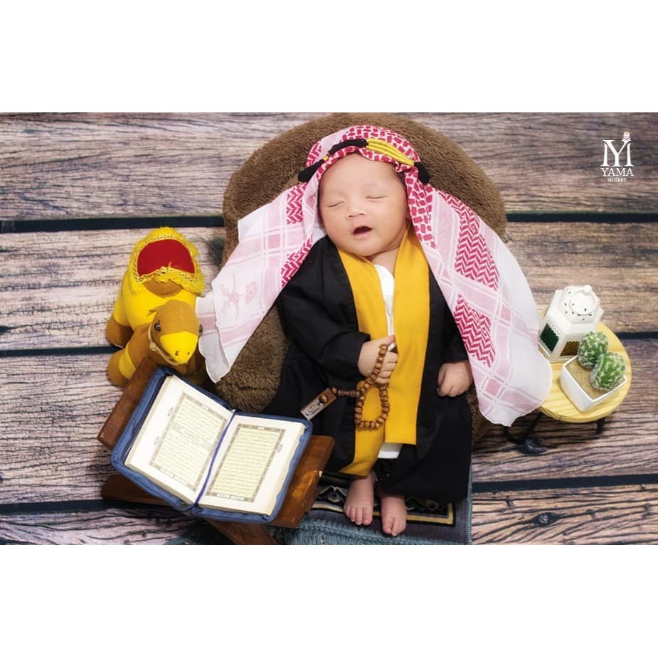 JUBAH ARAB BAYI ASYKAR BISHT SORBAN IGAL IQAL RAJA SALMAN KOSTUM FOTO STUDIO PROP NEWBORN IMAM MASJI