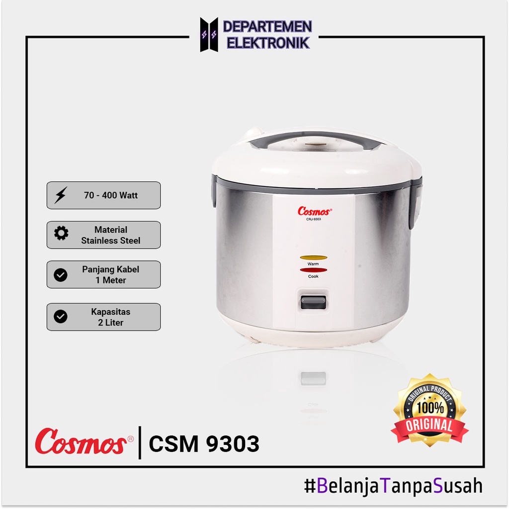 Cosmos CRJ 9303 – Magic Com 2 Liter Stainless Steel MURAH BANGET / GARANSI RESMI