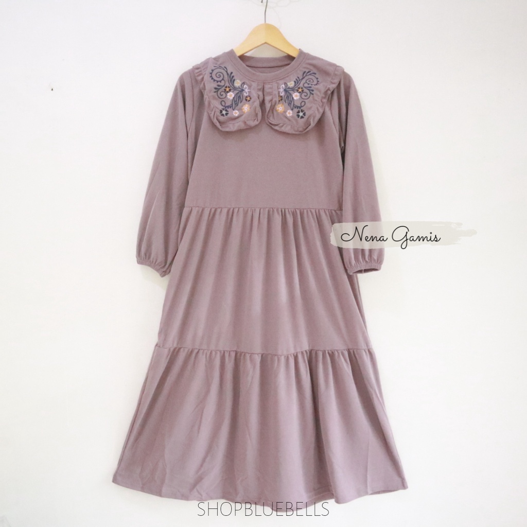 Nena Maxi - Gamis Bordir Umpak Wafel - Dress Muslim Korean Collar