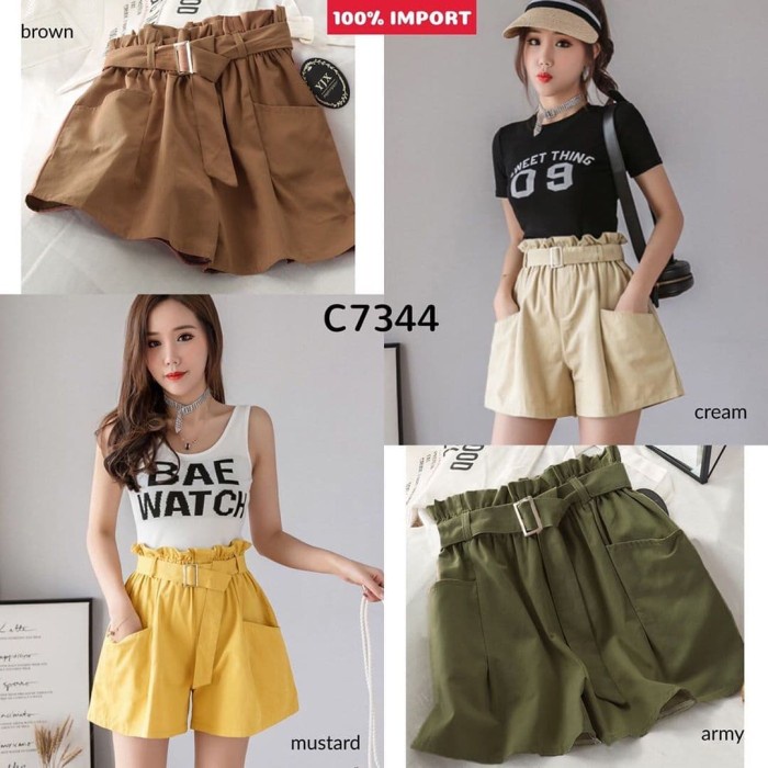 

(TERLARIS) 100% IMPORT Kode : #C7344 Paperbag Short Pants With Belt