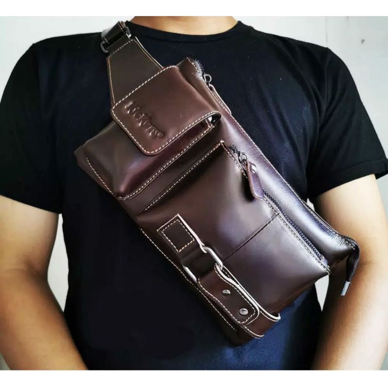 Tas Selempang Sling Bag Kulit Sapi Asli