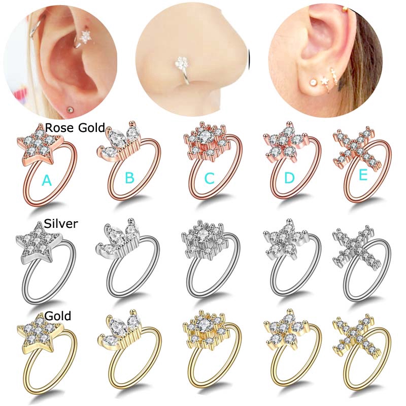 1Piece 20G Copper Nose Septum Rings Cartilage Tragus Earrings Hoop Pinna Daith Helix Piercing 8mm