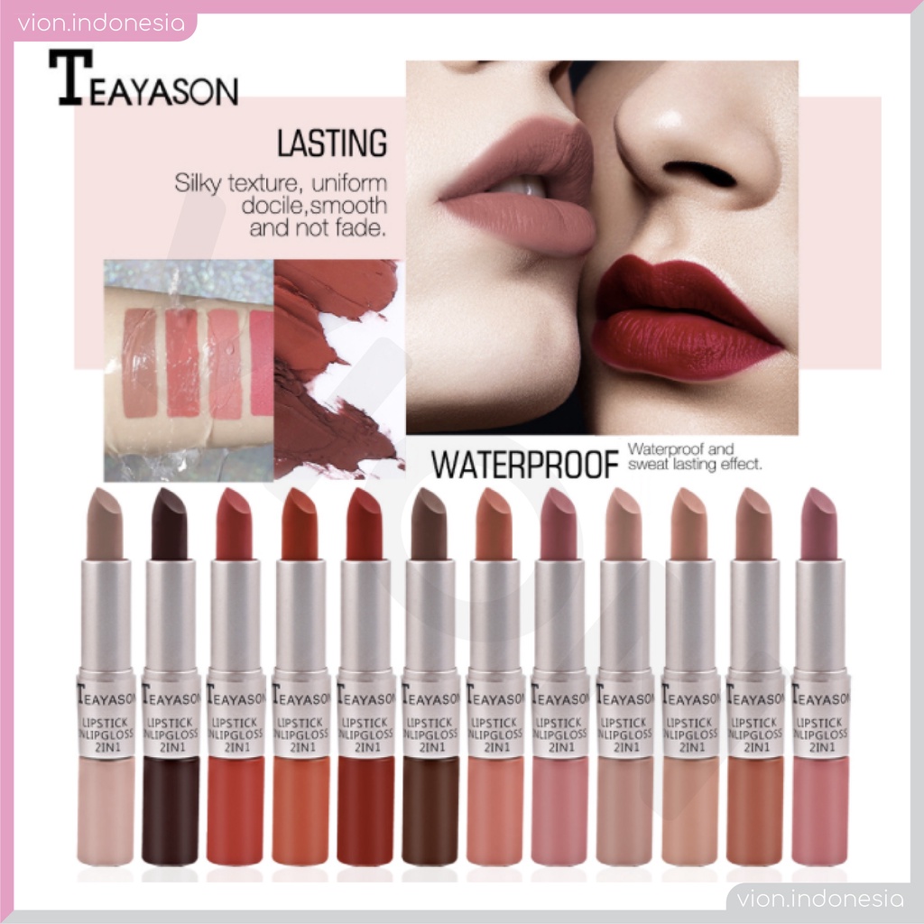 TEAYASON 2in1 Matte Lipstick Lipgloss Waterproof Eyeshadow Blush 12 Colors Original TE004