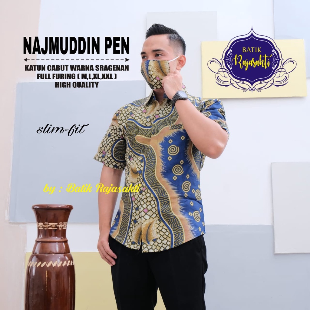 NAJMUDDIN RAJASAKTI KEMEJA BATIK SOLO PRIA LENGAN PENDEK LAPIS FURING ATASAN BATIK PREMIUM MODERN KATUN HALUS BAHUWIRYA  BANAMITRA BANAMITRA PUTIH BANGSAWAN BAYU PUTRA BERLIAN BIRU BHARATAYUDA BIMASENA BIRENDRA BIRU INDAH BRAHMAKERTA BRAHMAKERTA MERAH