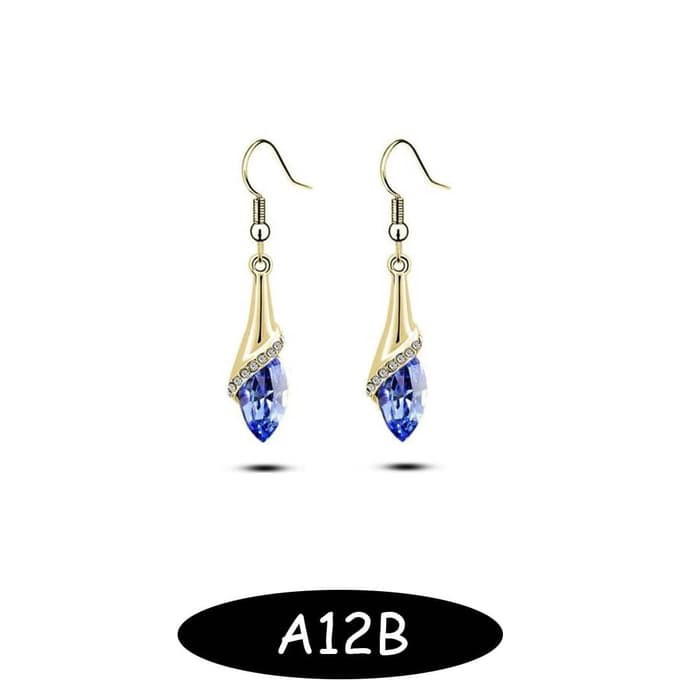 Anting A12B batu biru safir imitasi murah cantik elegan pesta fashion
