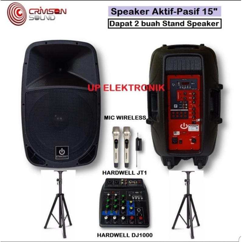 paket karaoke speaker crimson 15 inch aktif pasif mixer hardwell komplit set