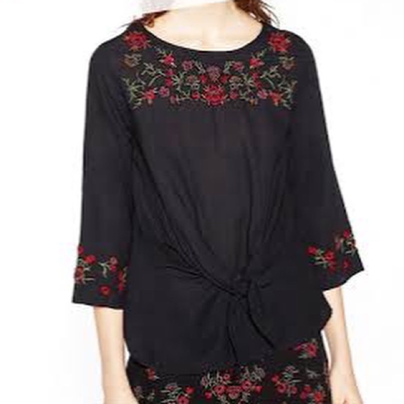 Zara Blouse Top black embroidered