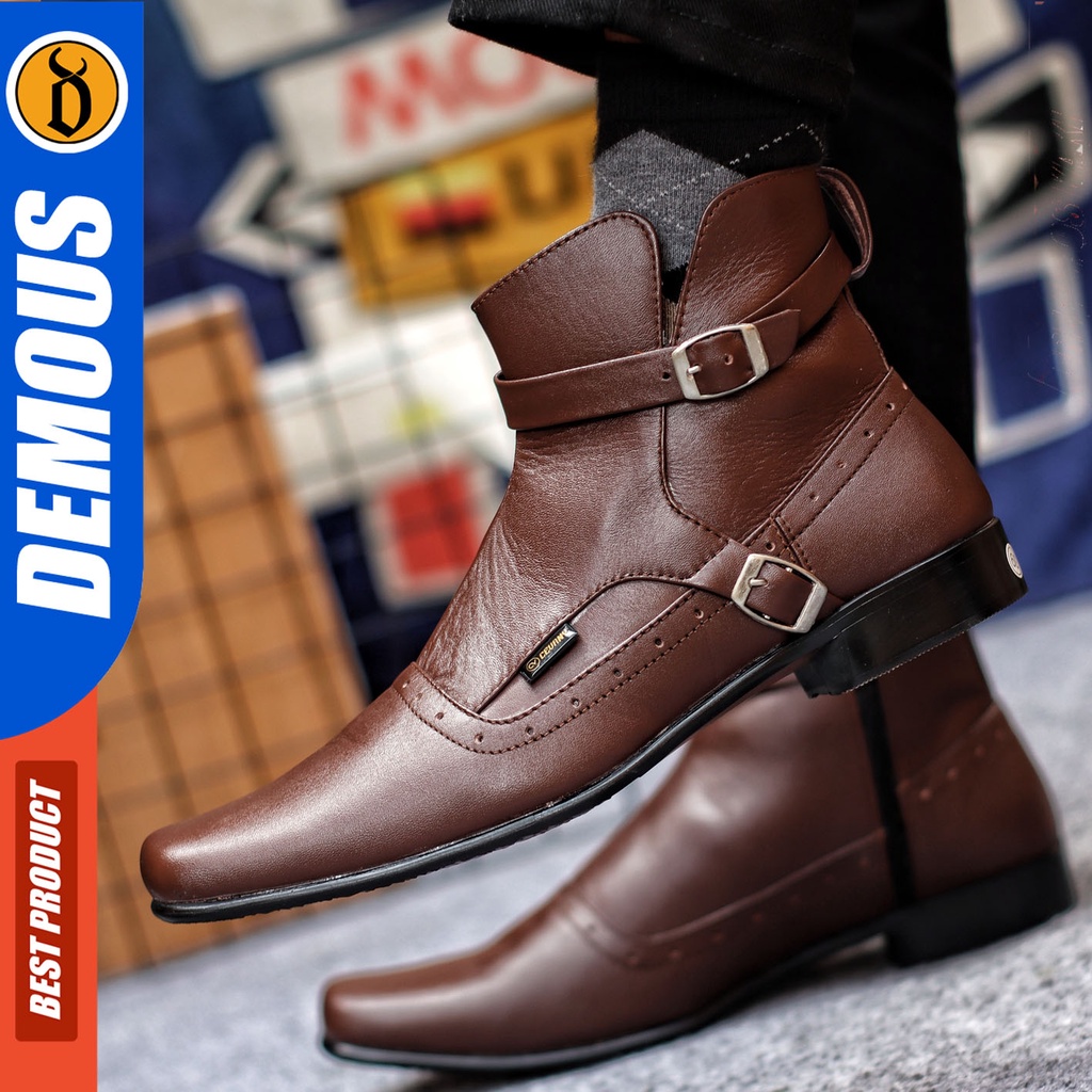 Sepatu Formal Pria Sepatu Casual Pria Kulit Asli Zipper Sepatu Pantofel Kerja Kantor Kuliah Kondangan Sepatu Hitam Pria  DEMOUS PACUAN